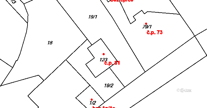 Cekov 81 na parcele st. 123 v KÚ Cekov, Katastrální mapa