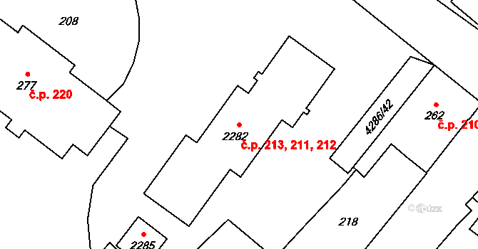 Frenštát pod Radhoštěm 211,212,213 na parcele st. 2282 v KÚ Frenštát pod Radhoštěm, Katastrální mapa