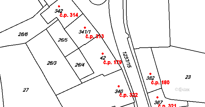 Vlachovo Březí 179 na parcele st. 42 v KÚ Vlachovo Březí, Katastrální mapa