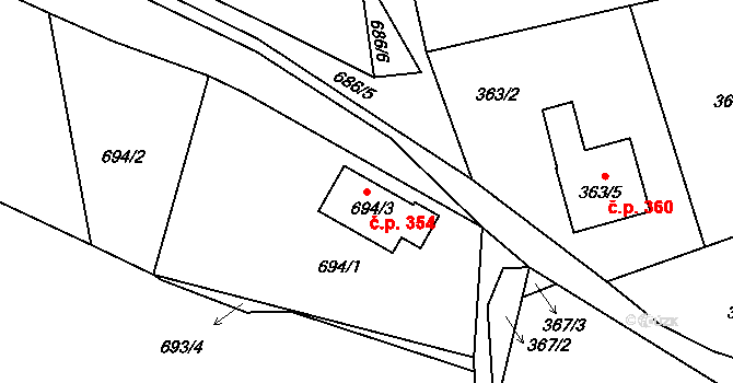 Kaňk 354, Kutná Hora na parcele st. 694/3 v KÚ Kaňk, Katastrální mapa