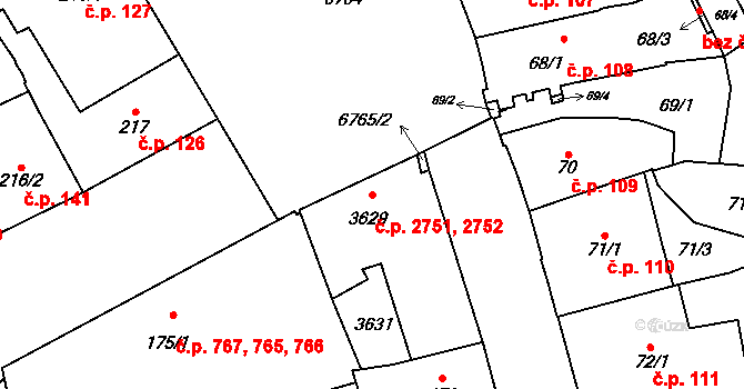 Žatec 2751,2752 na parcele st. 3629 v KÚ Žatec, Katastrální mapa