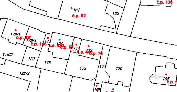 Neštědice 76, Povrly na parcele st. 174 v KÚ Neštědice, Katastrální mapa