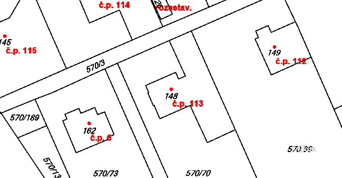 Pulice 113, Dobruška na parcele st. 148 v KÚ Pulice, Katastrální mapa