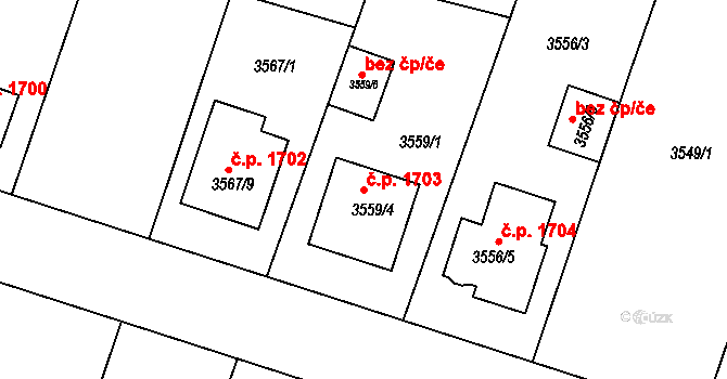 Vracov 1703 na parcele st. 3559/4 v KÚ Vracov, Katastrální mapa