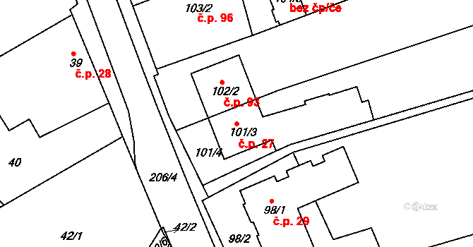 Sedlešovice 27, Nový Šaldorf-Sedlešovice na parcele st. 101/3 v KÚ Sedlešovice, Katastrální mapa