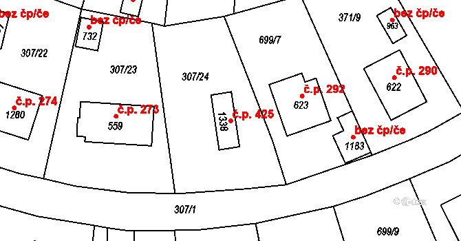 Štěchovice 425 na parcele st. 1338 v KÚ Štěchovice u Prahy, Katastrální mapa