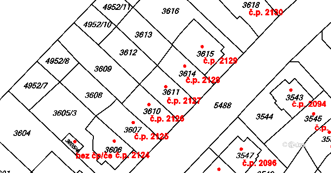 Znojmo 2127 na parcele st. 3611 v KÚ Znojmo-město, Katastrální mapa