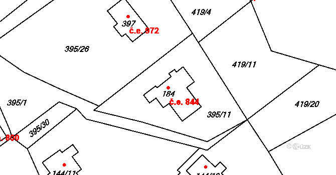 Josefův Důl 844 na parcele st. 184 v KÚ Josefův Důl u Jablonce nad Nisou, Katastrální mapa