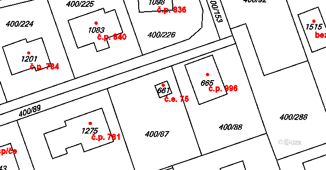 Horoměřice 75 na parcele st. 661 v KÚ Horoměřice, Katastrální mapa