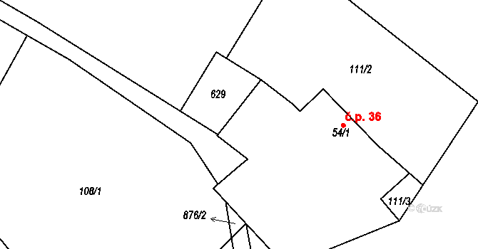 Dražetice 36, Borotice na parcele st. 54/1 v KÚ Dražetice II, Katastrální mapa