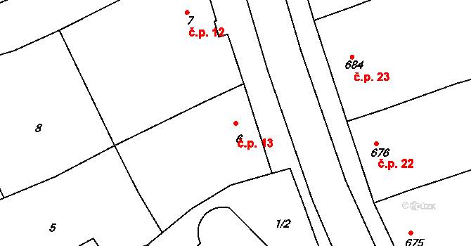Šardice 13 na parcele st. 6 v KÚ Šardice, Katastrální mapa