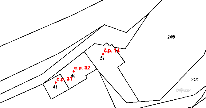 Kováry 14, Zákolany na parcele st. 51 v KÚ Kováry, Katastrální mapa
