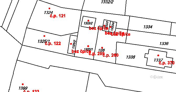 Vrbno pod Pradědem 259 na parcele st. 1333/1 v KÚ Vrbno pod Pradědem, Katastrální mapa