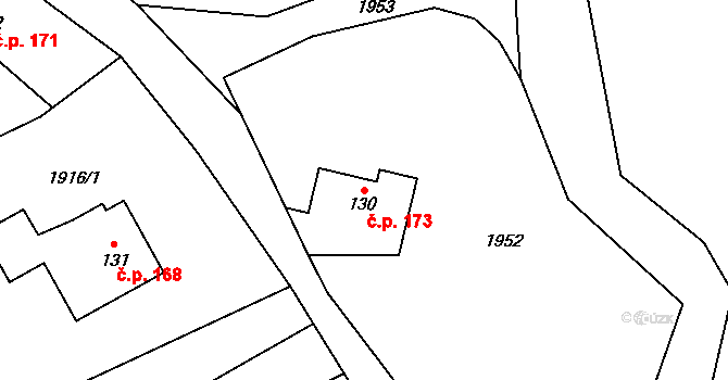 Kozlovice 173 na parcele st. 130 v KÚ Kozlovice, Katastrální mapa