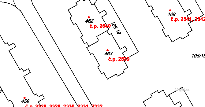Šumperk 2539 na parcele st. 463 v KÚ Dolní Temenice, Katastrální mapa