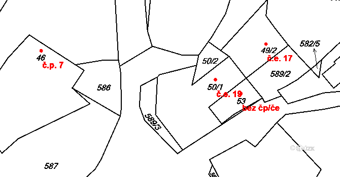 Chlístov 19, Neustupov na parcele st. 50/1 v KÚ Dolní Borek, Katastrální mapa