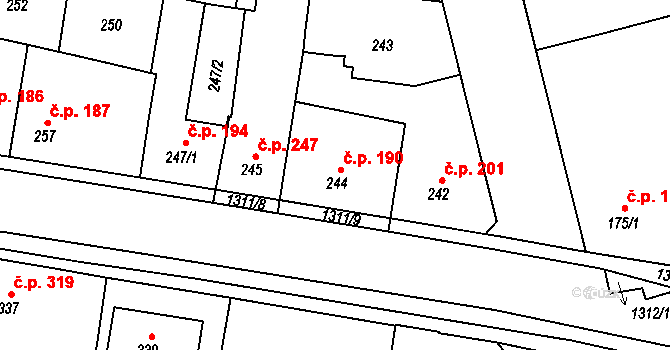 Tuchlovice 190 na parcele st. 244 v KÚ Tuchlovice, Katastrální mapa