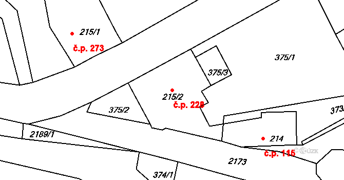 Dolní Podluží 228 na parcele st. 215/2 v KÚ Dolní Podluží, Katastrální mapa