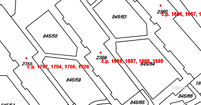Blansko 1686,1687,1688,1689 na parcele st. 2359 v KÚ Blansko, Katastrální mapa