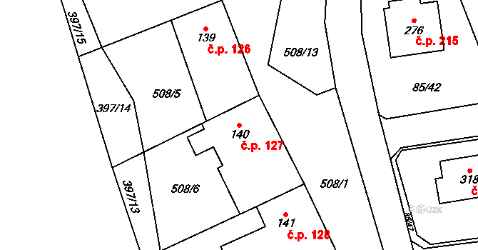 Tlustice 127 na parcele st. 140/1 v KÚ Tlustice, Katastrální mapa