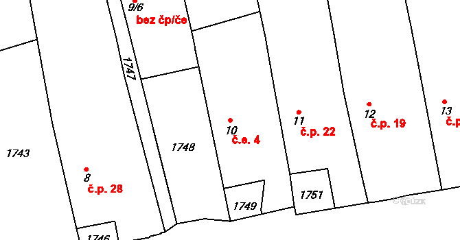 Mchov 4, Staré Sedliště na parcele st. 10 v KÚ Mchov, Katastrální mapa