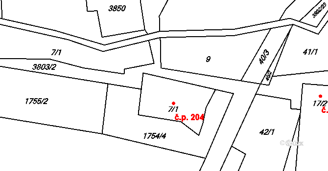 Boršov 204, Moravská Třebová na parcele st. 7/1 v KÚ Boršov u Moravské Třebové, Katastrální mapa