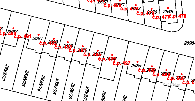 Dolní Předměstí 496, Polička na parcele st. 2687 v KÚ Polička, Katastrální mapa