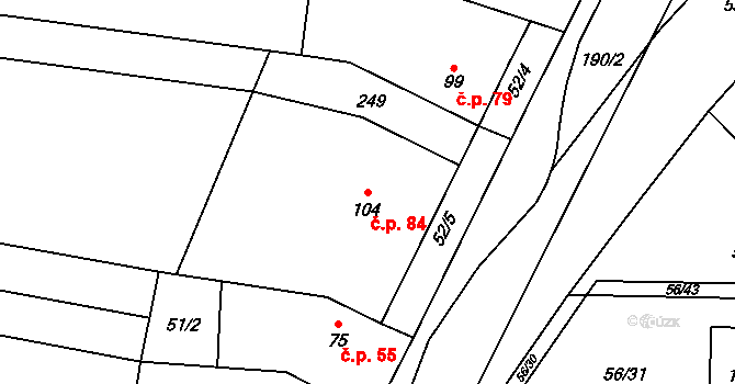 Tážaly 84, Kožušany-Tážaly na parcele st. 104 v KÚ Tážaly, Katastrální mapa