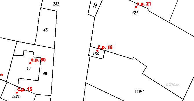 Lazce 19, Troubelice na parcele st. 119/2 v KÚ Lazce u Troubelic, Katastrální mapa