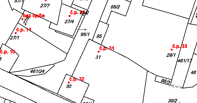 Třeboutice 31, Křešice na parcele st. 31 v KÚ Třeboutice, Katastrální mapa