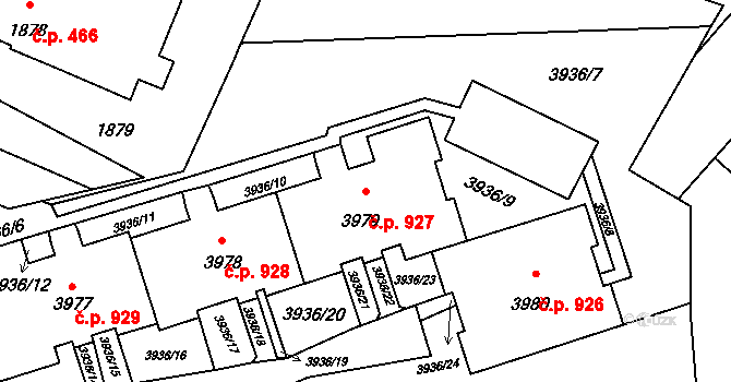 Lutyně 927, Orlová na parcele st. 3979 v KÚ Horní Lutyně, Katastrální mapa