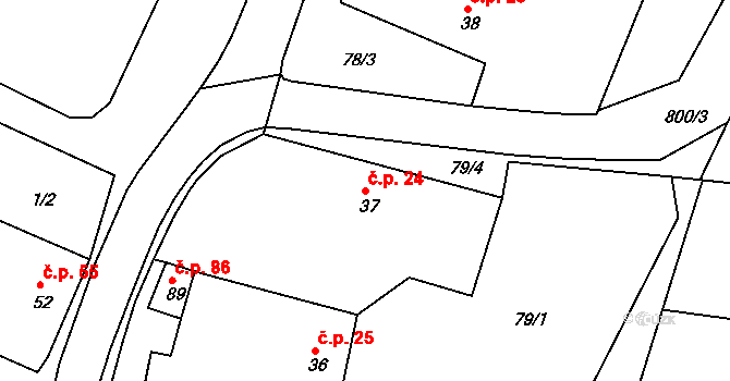 Zahrádky 24 na parcele st. 37 v KÚ Zahrádky, Katastrální mapa