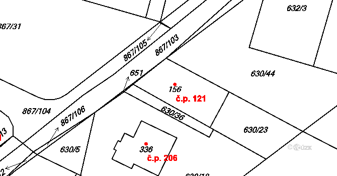 Robousy 121, Jičín na parcele st. 156 v KÚ Robousy, Katastrální mapa