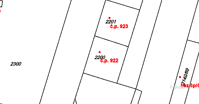 Střekov 922, Ústí nad Labem na parcele st. 2200 v KÚ Střekov, Katastrální mapa
