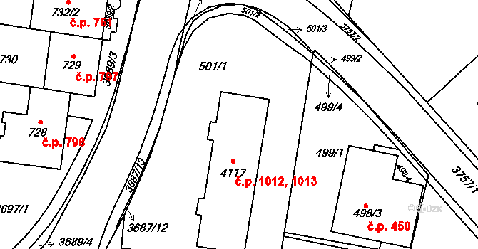 Žamberk 1012,1013 na parcele st. 4117 v KÚ Žamberk, Katastrální mapa