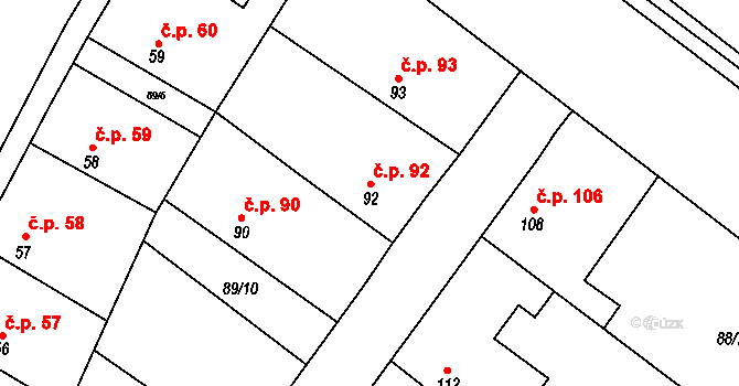Choťánky 92 na parcele st. 92 v KÚ Choťánky, Katastrální mapa