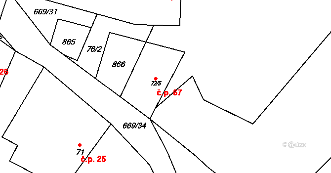 Žitovlice 67 na parcele st. 72/5 v KÚ Žitovlice, Katastrální mapa