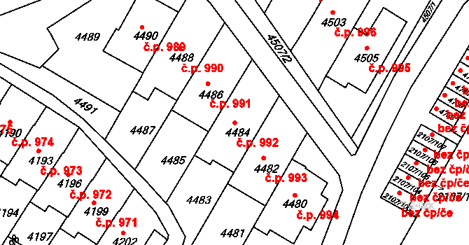 Komín 992, Brno na parcele st. 4484 v KÚ Komín, Katastrální mapa
