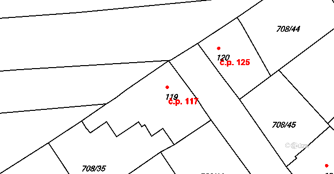 Vršovice 117 na parcele st. 119 v KÚ Vršovice u Loun, Katastrální mapa