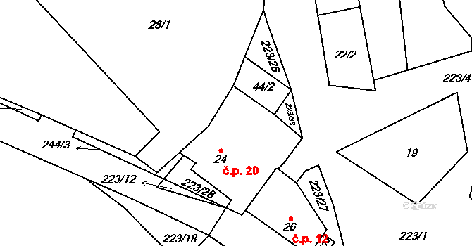 Turovka 20, Horní Cerekev na parcele st. 24 v KÚ Turovka, Katastrální mapa