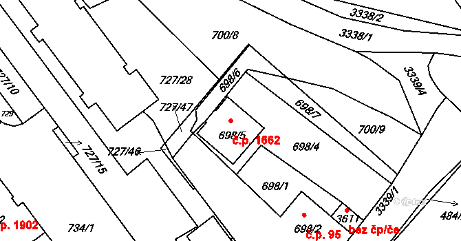 Pelhřimov 1662 na parcele st. 698/5 v KÚ Pelhřimov, Katastrální mapa