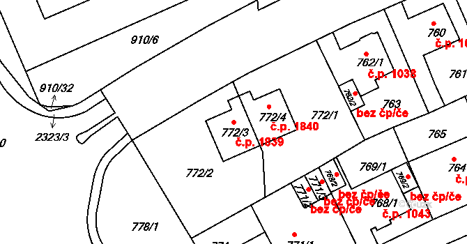 Trnovany 1839, Teplice na parcele st. 772/3 v KÚ Teplice-Trnovany, Katastrální mapa