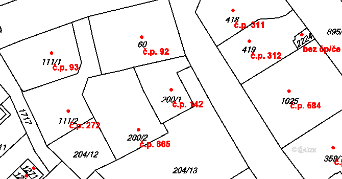 Úšovice 142, Mariánské Lázně na parcele st. 200/1 v KÚ Úšovice, Katastrální mapa