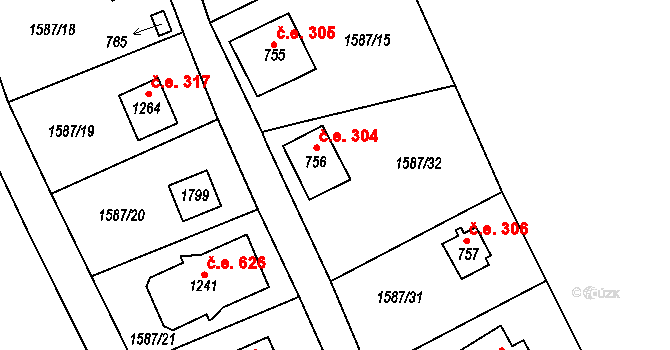 Stříbrná Skalice 304 na parcele st. 756 v KÚ Stříbrná Skalice, Katastrální mapa