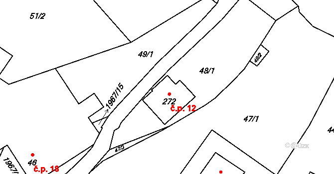 Kunovice 12 na parcele st. 272 v KÚ Kunovice, Katastrální mapa