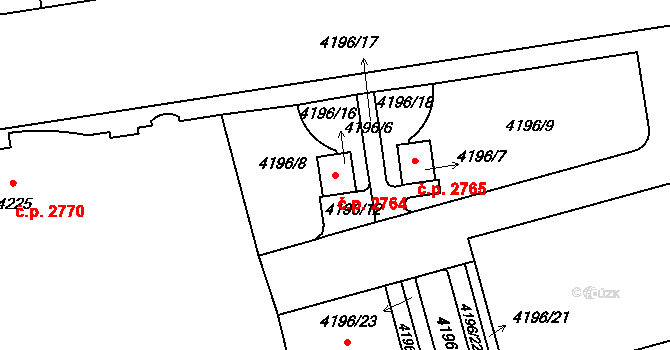 Žižkov 2764, Praha na parcele st. 4196/6 v KÚ Žižkov, Katastrální mapa