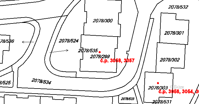 Záběhlice 3057,3058, Praha na parcele st. 2078/299 v KÚ Záběhlice, Katastrální mapa