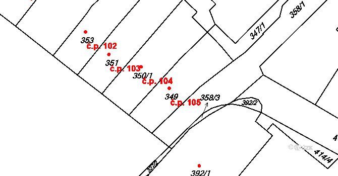 Rumburk 1 105, Rumburk na parcele st. 349 v KÚ Rumburk, Katastrální mapa
