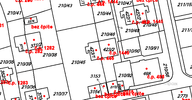 Sezimovo Ústí 446 na parcele st. 423/1 v KÚ Sezimovo Ústí, Katastrální mapa