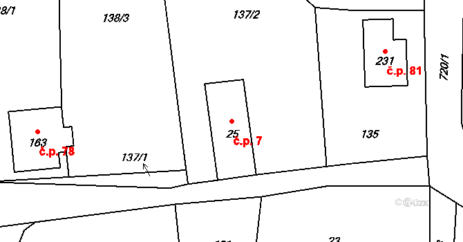 Andělská Hora 7, Chrastava na parcele st. 25 v KÚ Andělská Hora u Chrastavy, Katastrální mapa